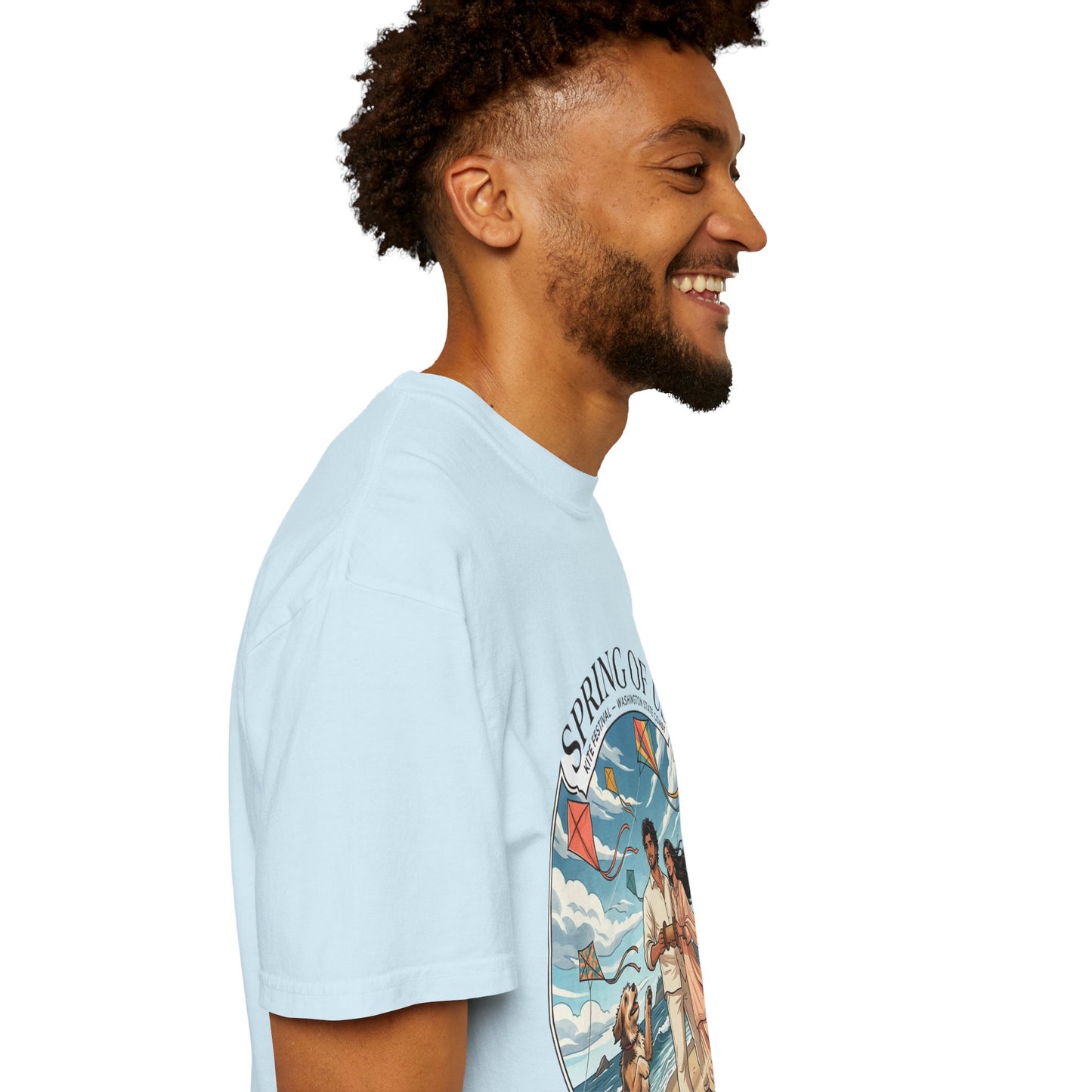 Spring of Us T-Shirt — Romantic Beach Couple Illustration with Dog