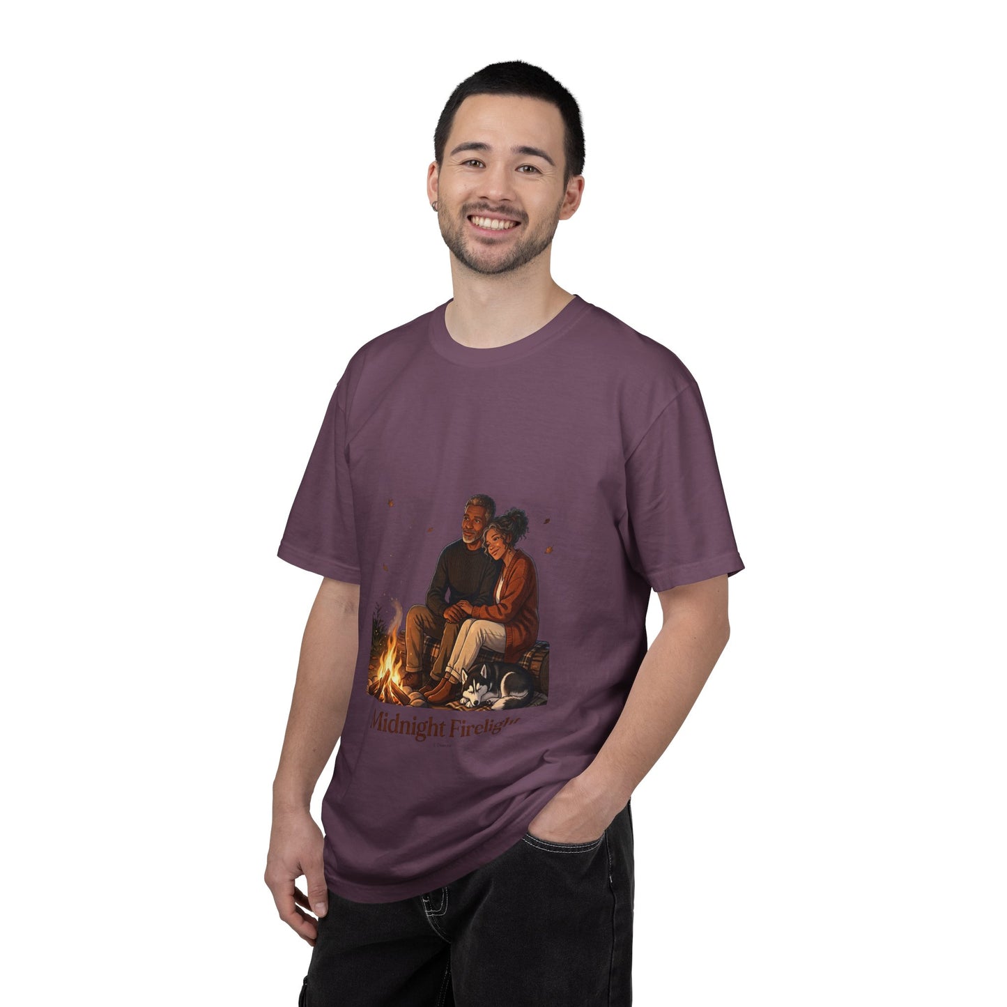 Midnight Firelight T-Shirt — Cozy Couple Campfire Graphic Tee