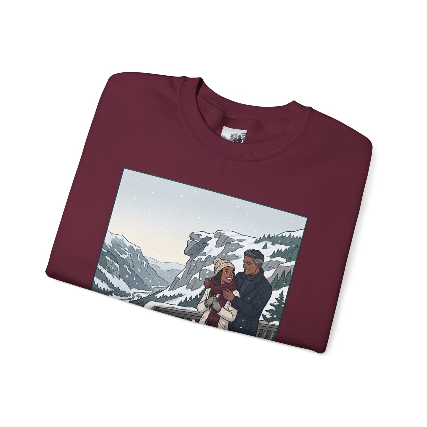 Crewneck Sweatshirt — Franconia Notch Winter Couple Scenic Graphic