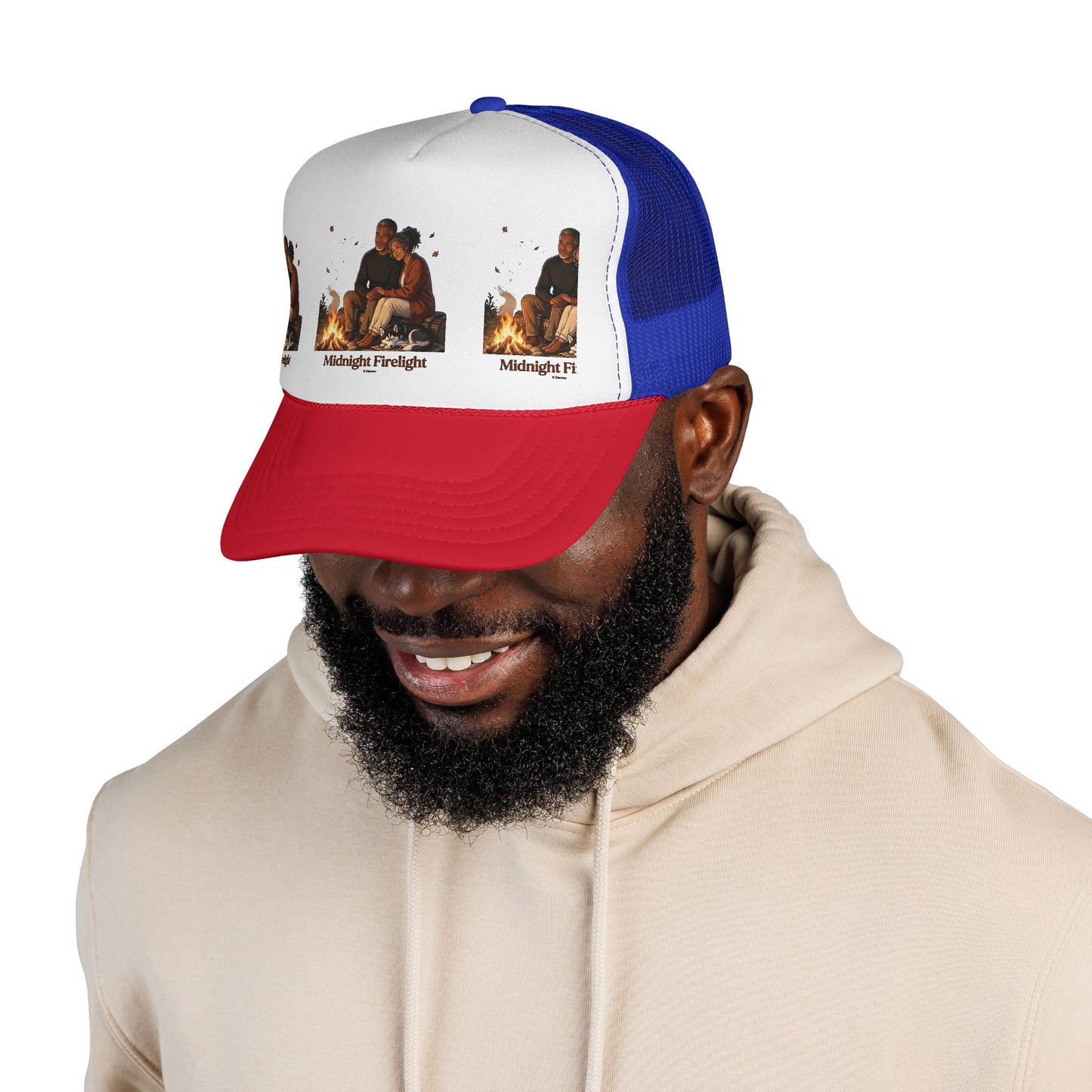 Trucker Cap — 'Midnight Firelight' Campfire Graphic Hat