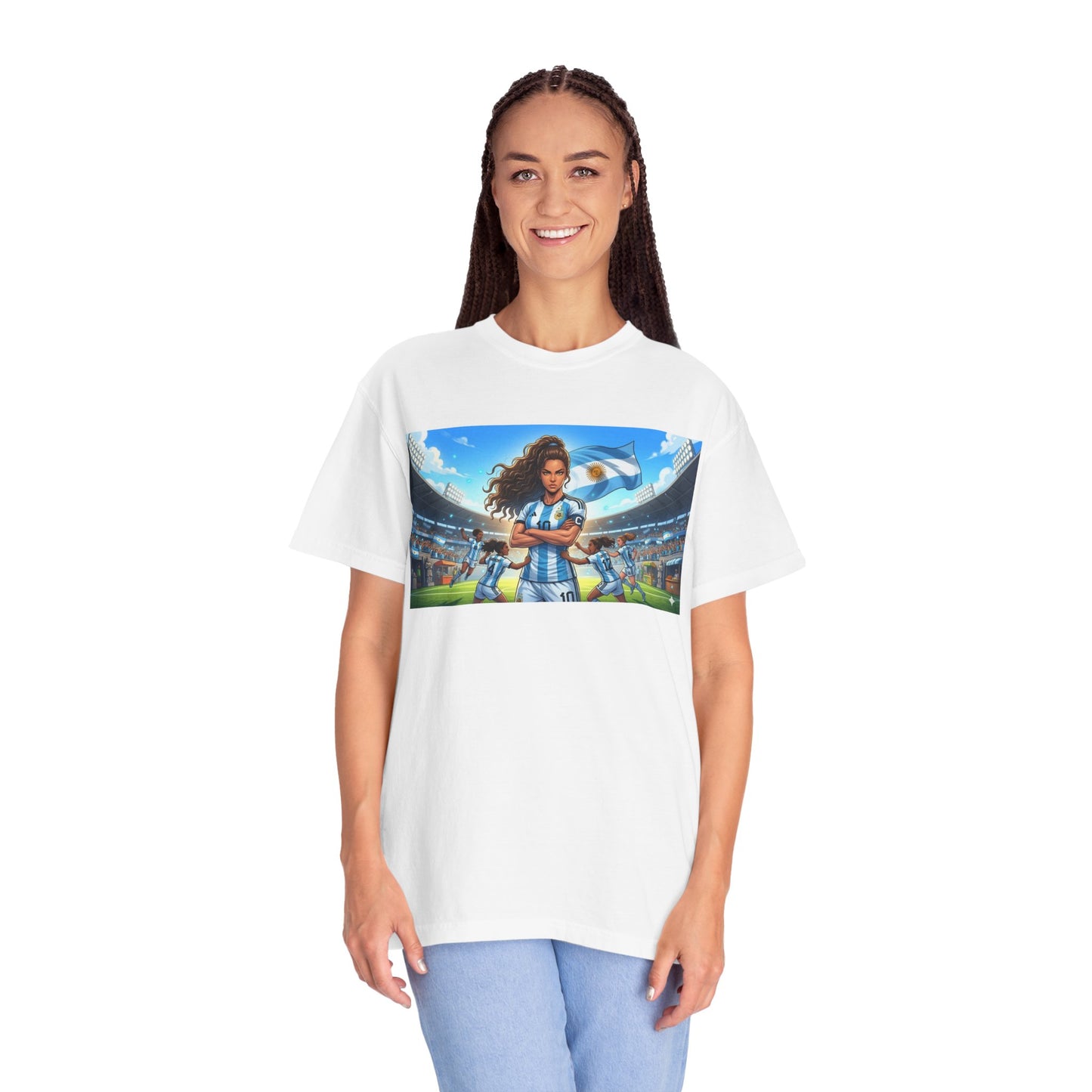 Argentina Soccer Heroine Stadium T-Shirt – Female Soccer Player Graphic Tee