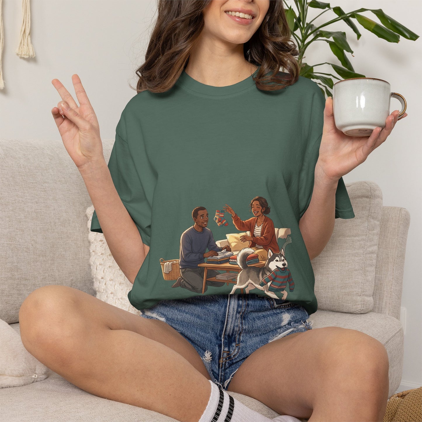 Picnic Cheers T-Shirt — Vintage Couple & Dog Illustration Tee