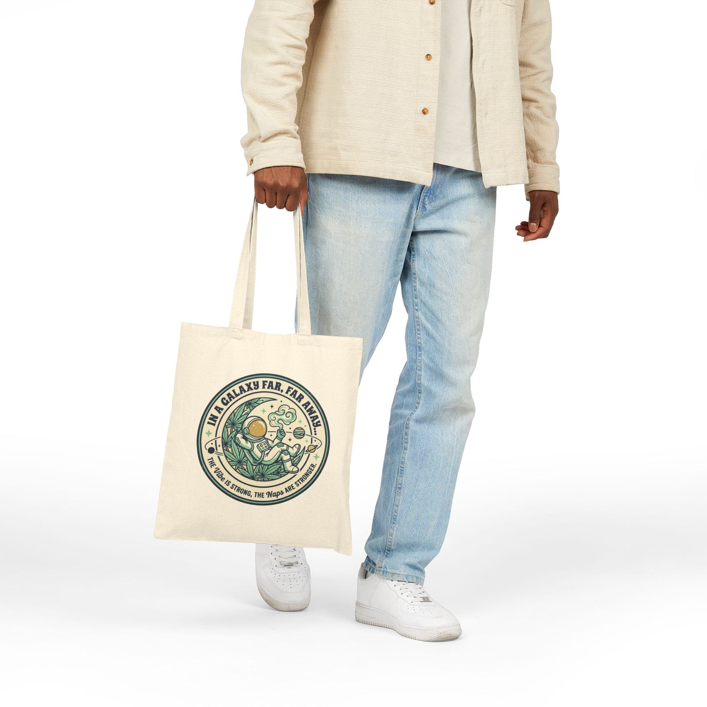 Canvas Tote Bag — 'In a Galaxy Far, Far Away' Cute Astronaut & Plant Illustration
