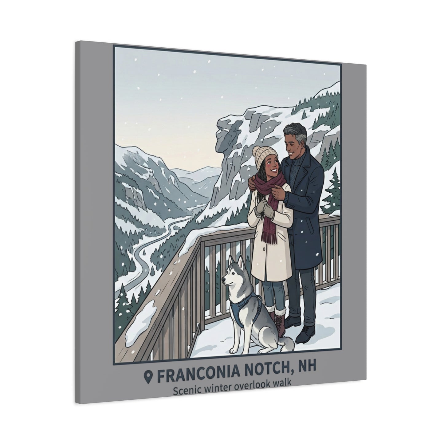 Franconia Notch Winter Couple Canvas Wall Art — Scenic New Hampshire Snowy Overlook Print