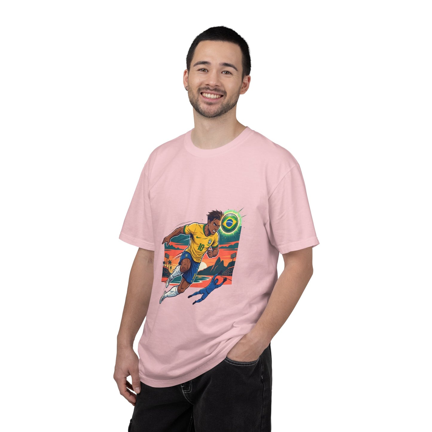 Brazil Soccer Player Graphic T-Shirt — Retro Sunset Football Tee