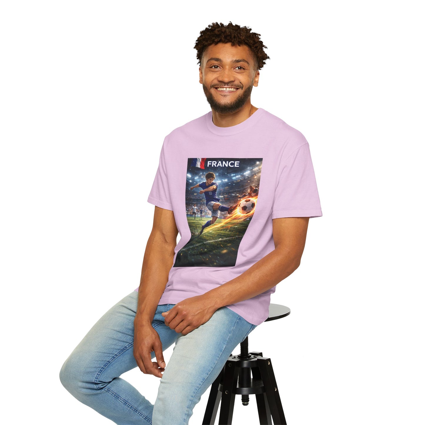 France Soccer Player Graphic T-Shirt — Football Kick Stadium Design