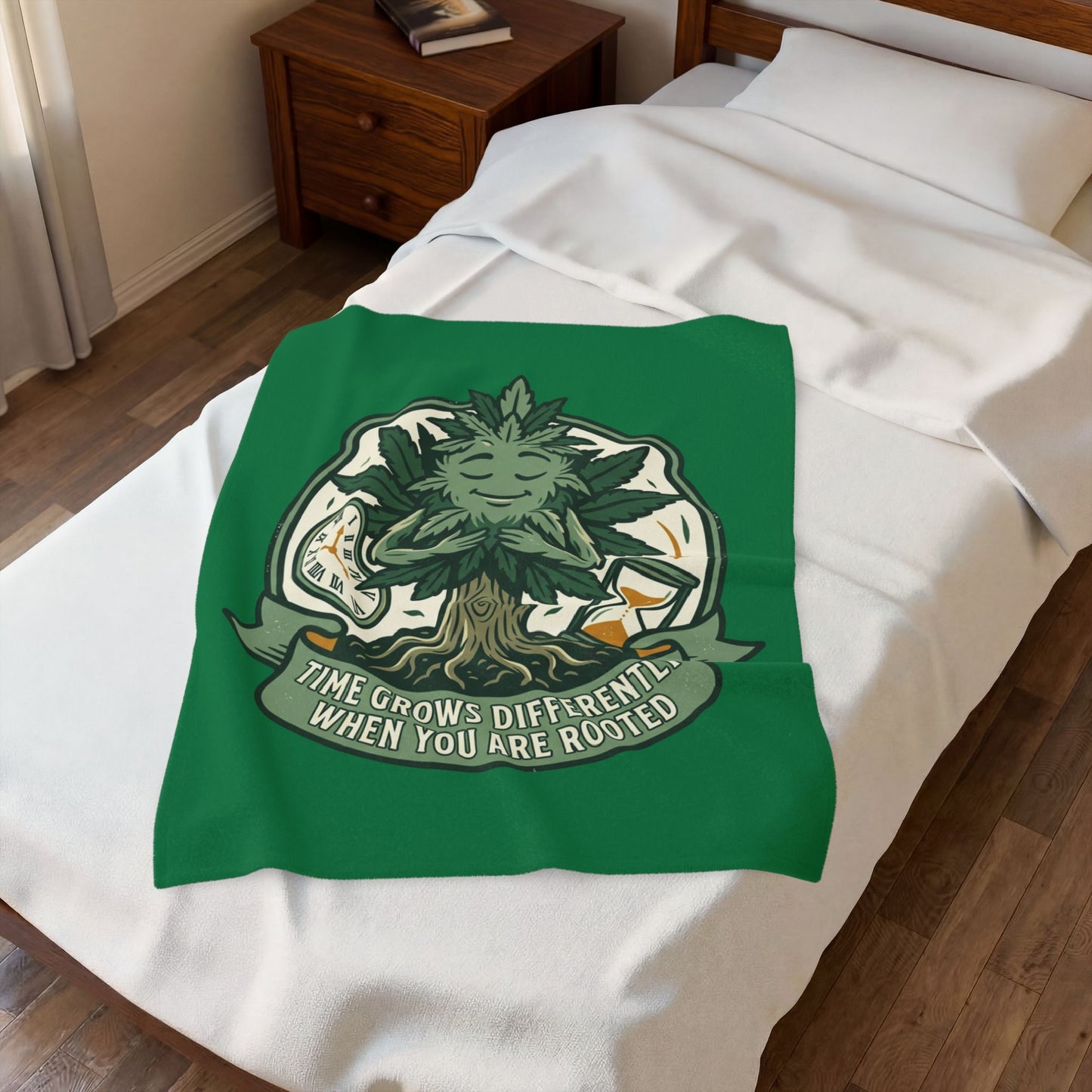 Velveteen Plush Blanket — “Time Grows Differently When You Are Rooted” Cozy Botanical Tree of Life Throw