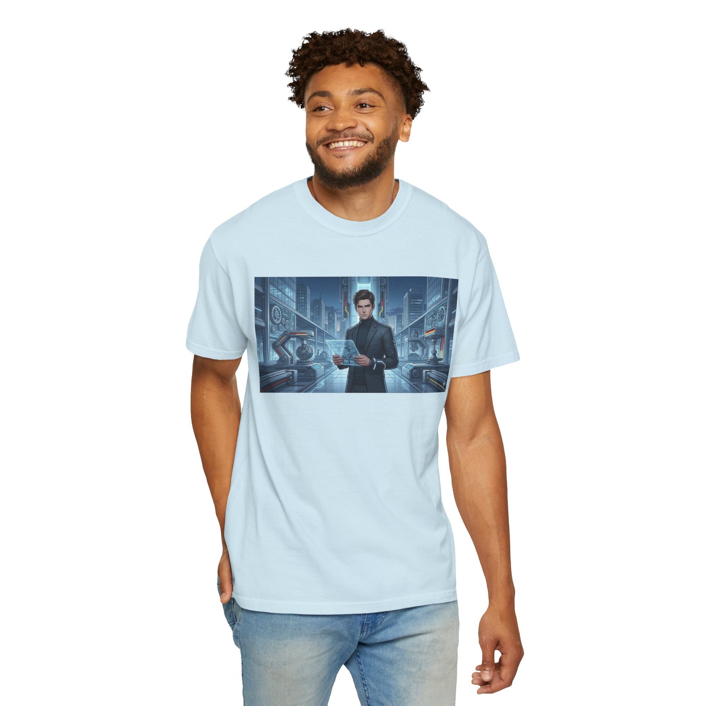 Cyberpunk Detective T-Shirt — Futuristic Noir Cityscape Graphic Tee