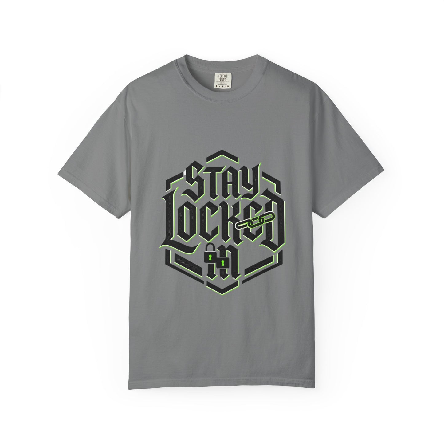 Stay Locked In T-Shirt — Bold Gothic Logo Tee