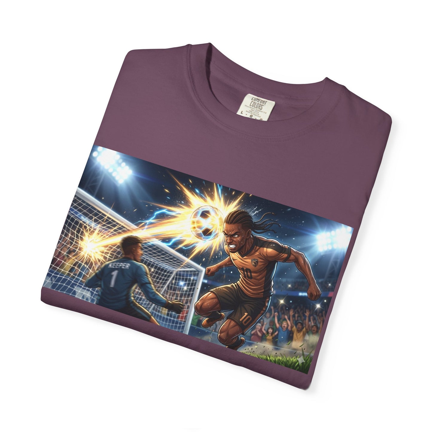 Soccer Goal Celebration T-Shirt — Action Football Scene Graphic Tee