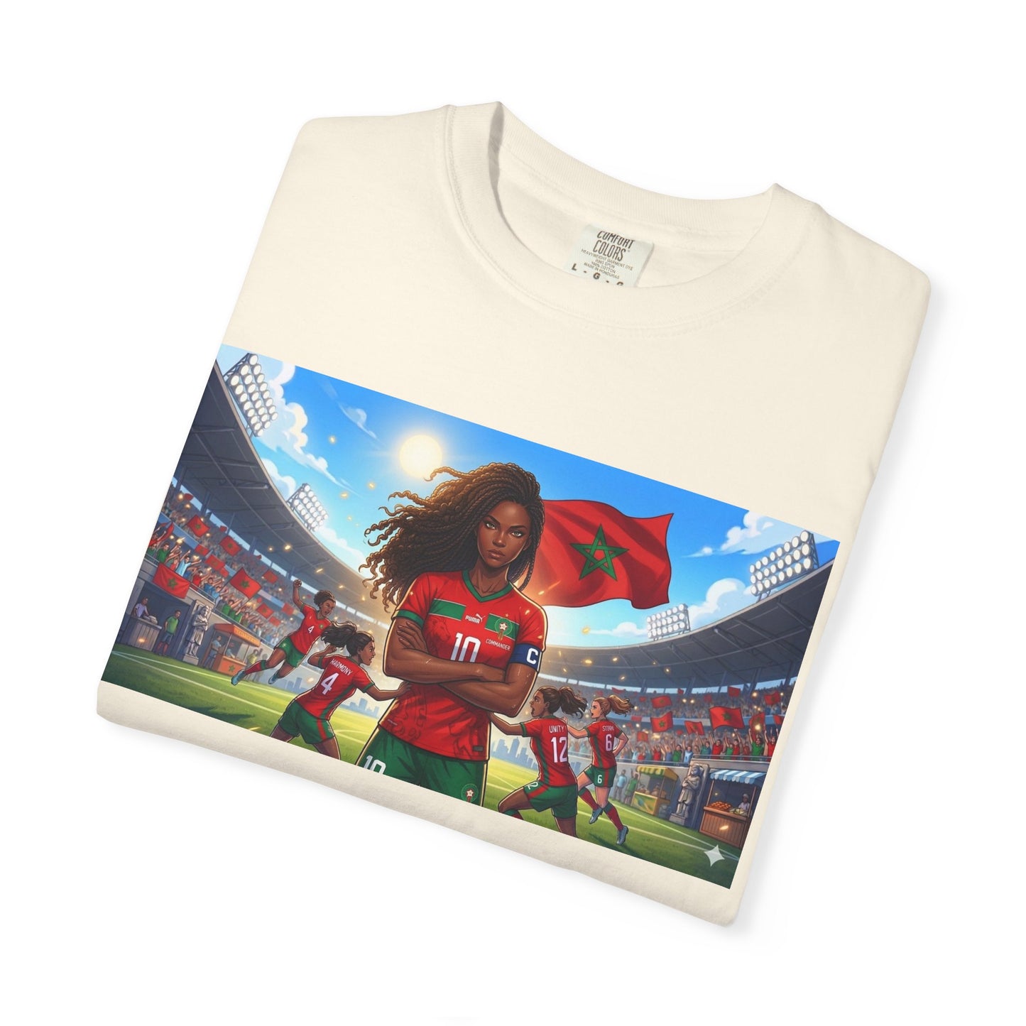 Morocco Soccer Champion Graphic T-Shirt — Inspiring Women’s Football Stadium Design