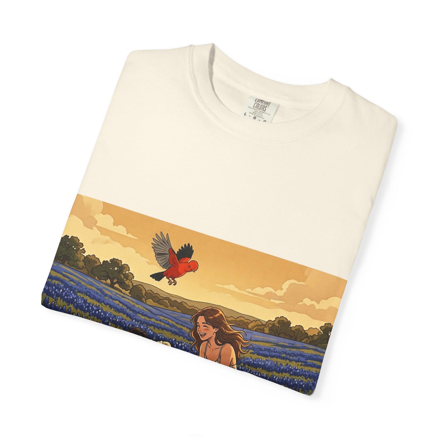 Romantic Bluebonnet Field T-Shirt — Couple in Wildflower Meadow Art Tee