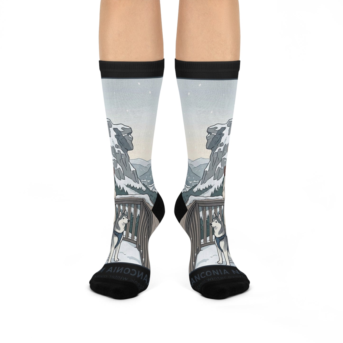 Winter Mountain Couple Crew Socks — Cozy Snowy Walk Design