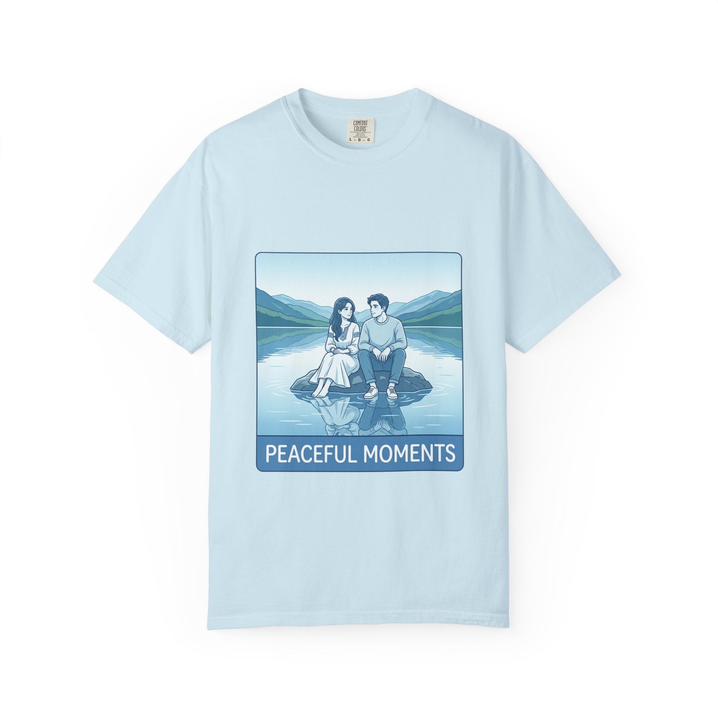 Peaceful Moments Tee — Couple Sitting by Lake Graphic T-Shirt