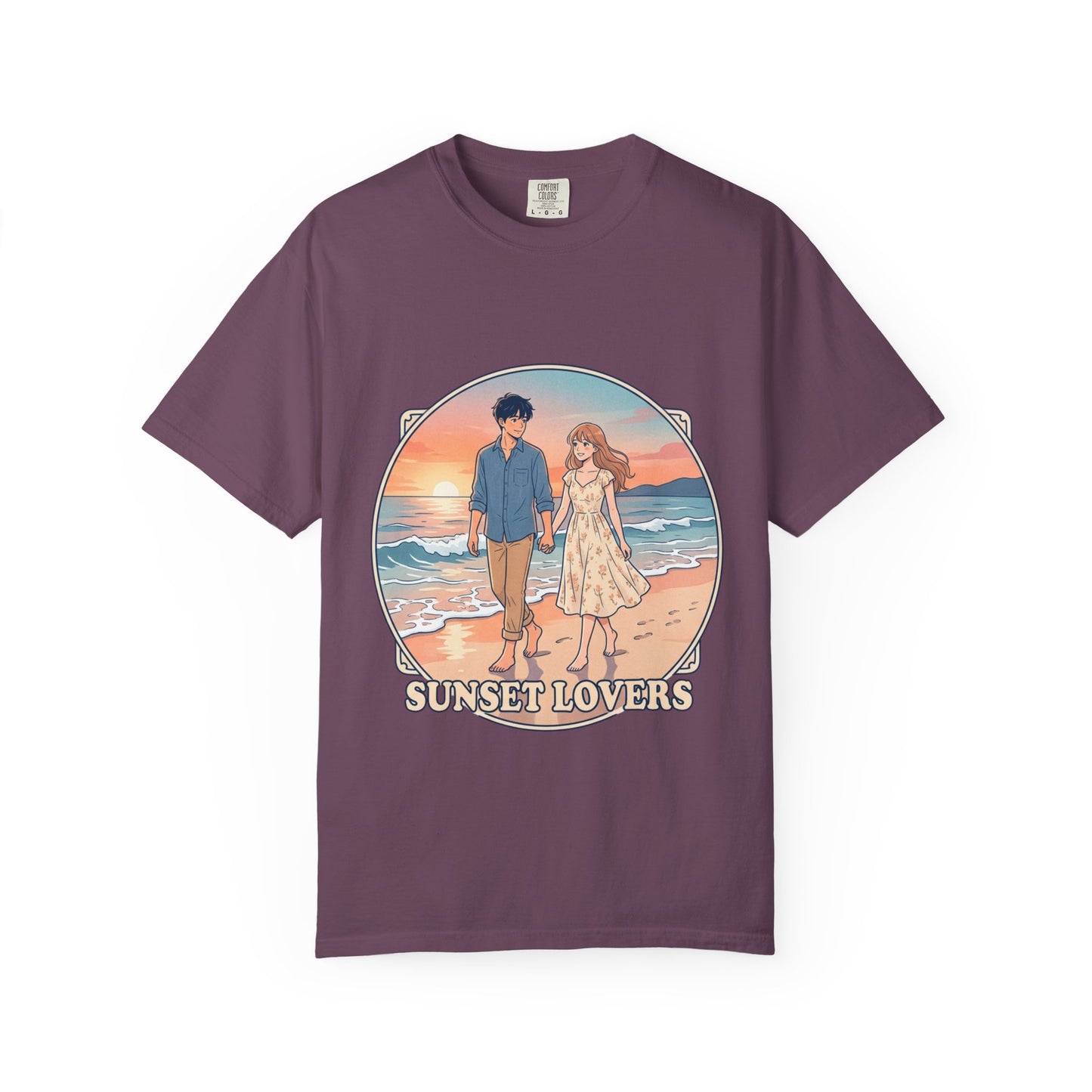 Sunset Lovers Beach T-Shirt — Romantic Couple Graphic Tee