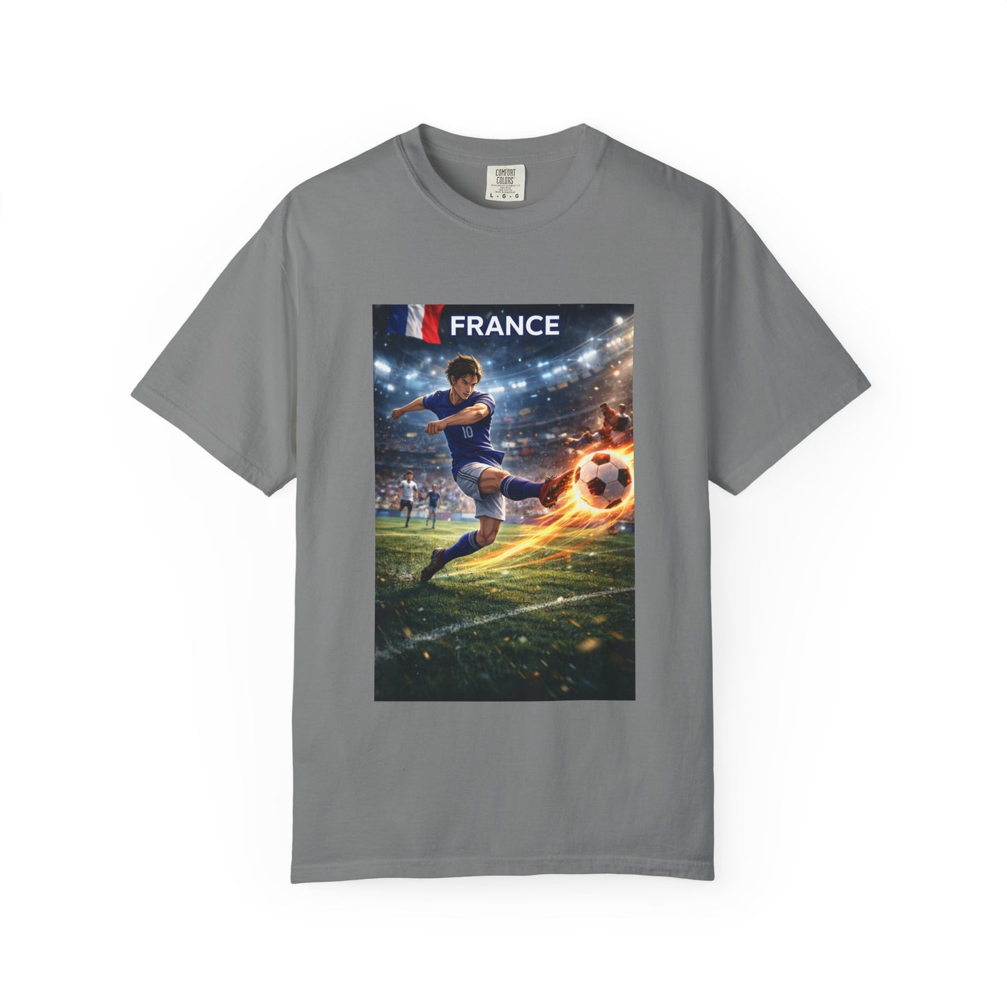 France Soccer Player Graphic T-Shirt — Football Kick Stadium Design