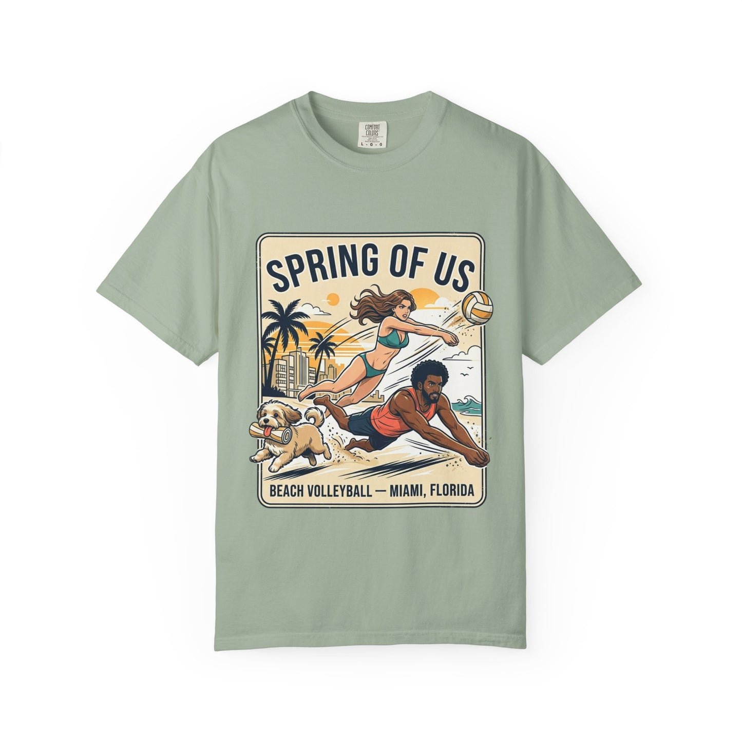 Spring of Us Beach Volleyball T-Shirt — Miami, Florida Retro Sun & Palm Tee