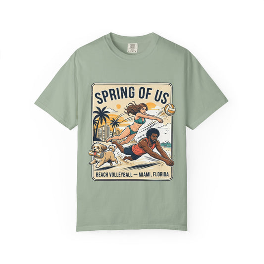 Spring of Us Beach Volleyball T-Shirt — Miami, Florida Retro Sun & Palm Tee