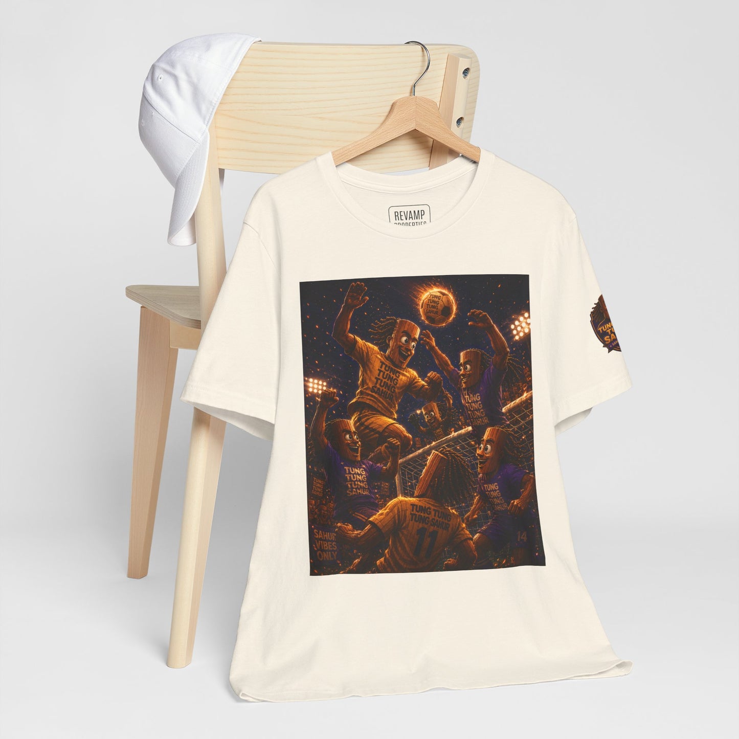 Tung Tung Tung Sahur Header Goal Soccer Action Graphic Tee — Team Court Night Design