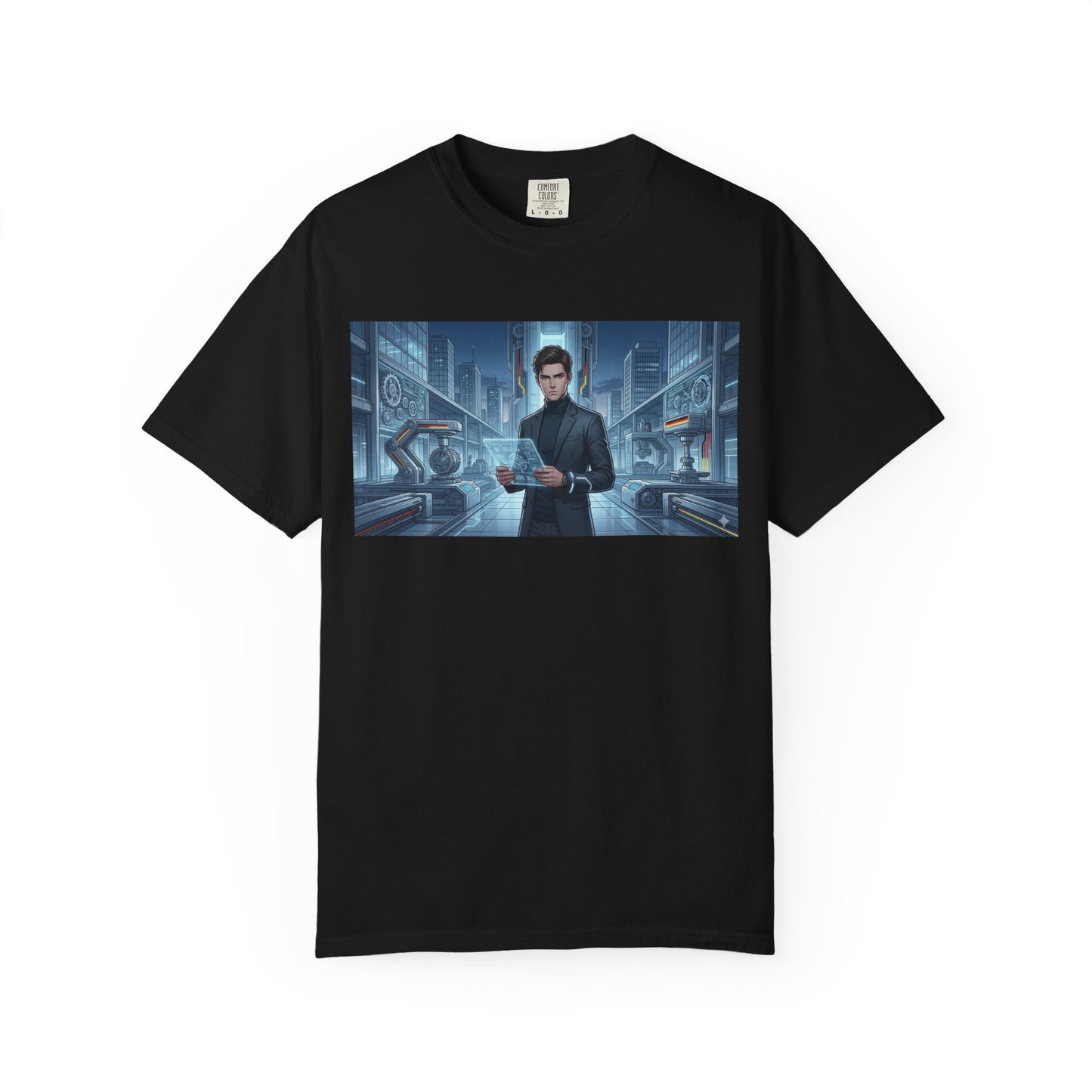 Cyberpunk Detective T-Shirt — Futuristic Noir Cityscape Graphic Tee
