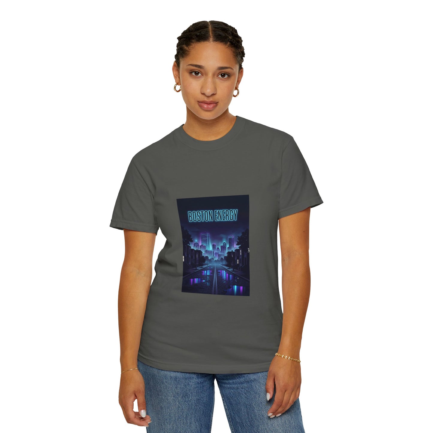 T-Shirt — "Boston Energy" Neon Cityscape Graphic Tee