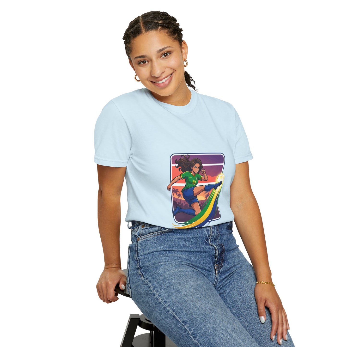 Surfing Sunset T-Shirt — Girl Surfer Rainbow Wave Graphic Tee