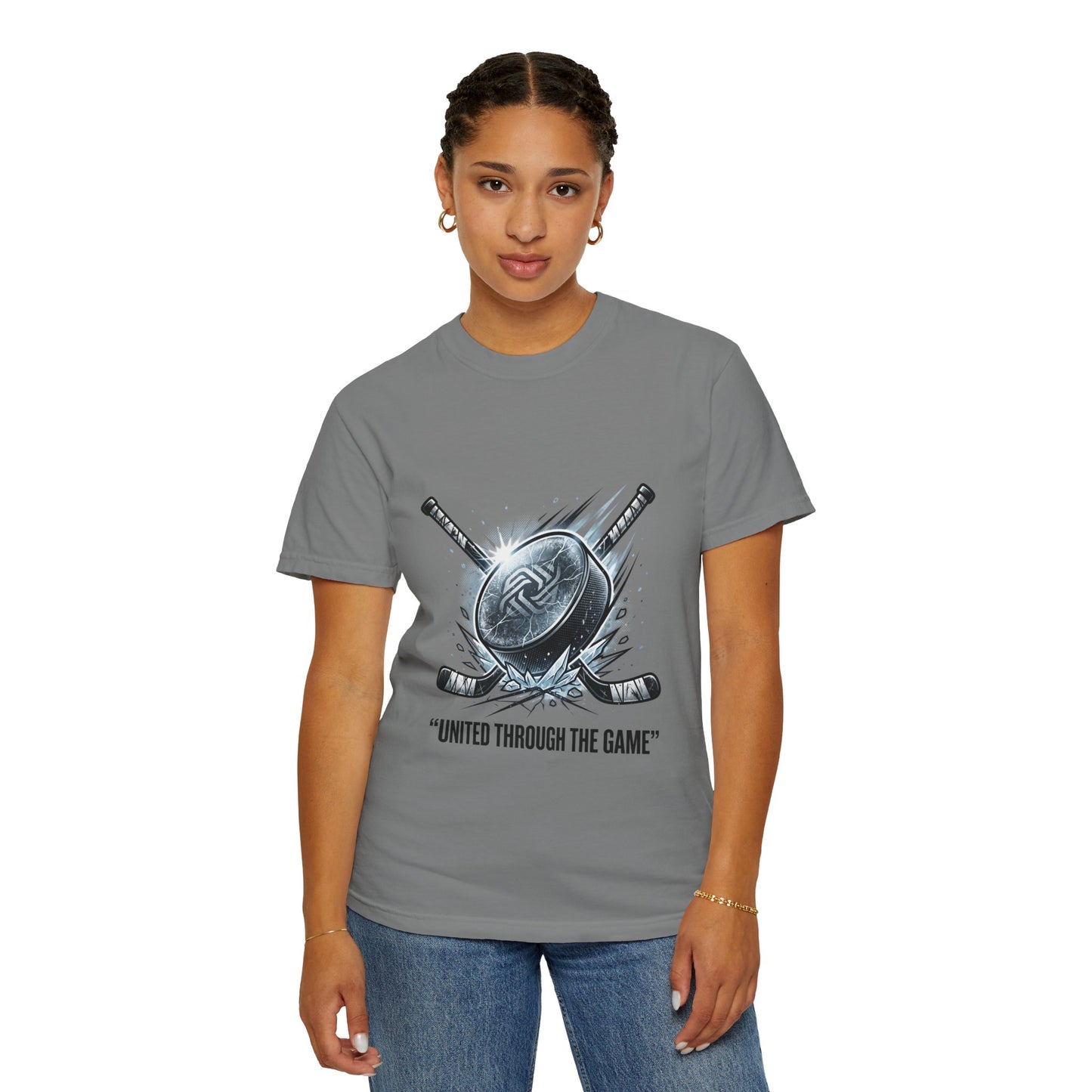 Hockey Graphic Tee — "United Through the Game" Team Spirit T-Shirt