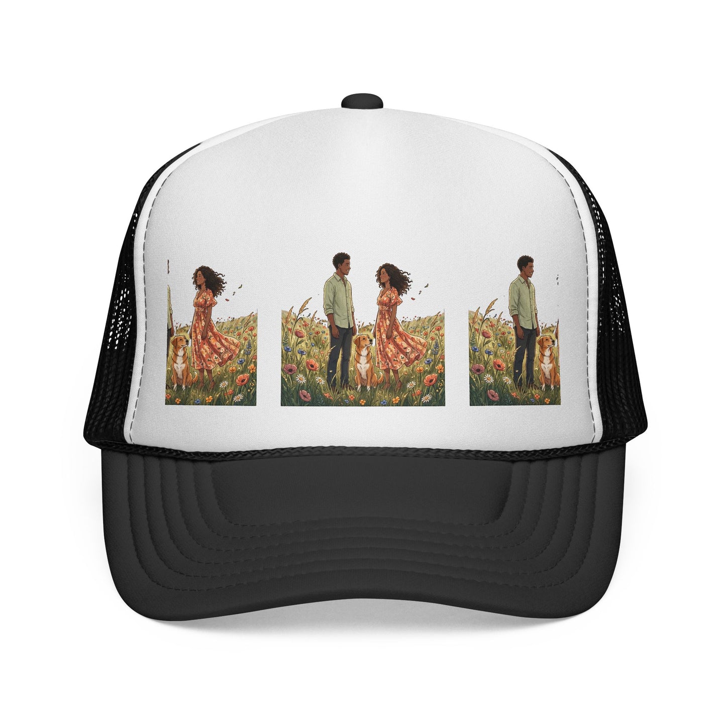 Trucker Cap — Boho Couple Meadow Illustration Hat