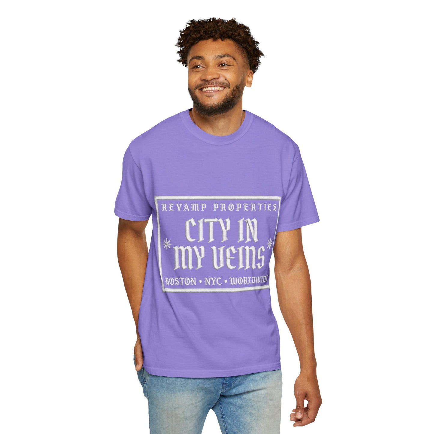 City In My Veins T‑Shirt — Vintage Cityscape Tee (Boston • NYC • Manchester)