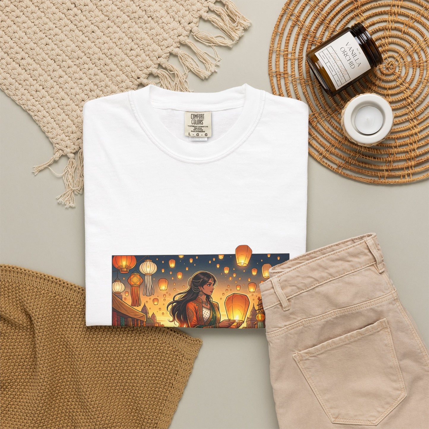 Diwali Lantern Festival T-Shirt — Indian Dancer with Floating Sky Lanterns
