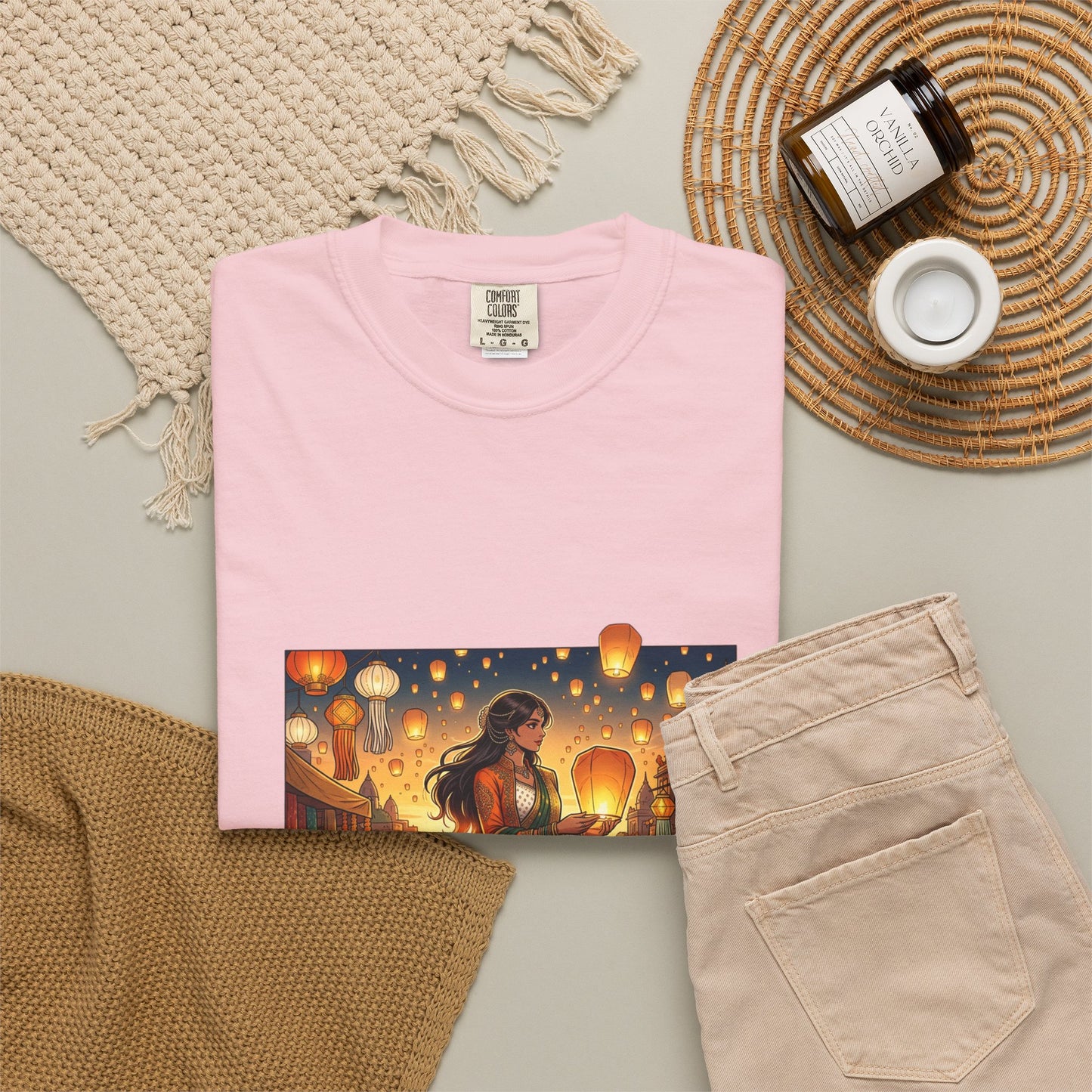 Diwali Lantern Festival T-Shirt — Indian Dancer with Floating Sky Lanterns