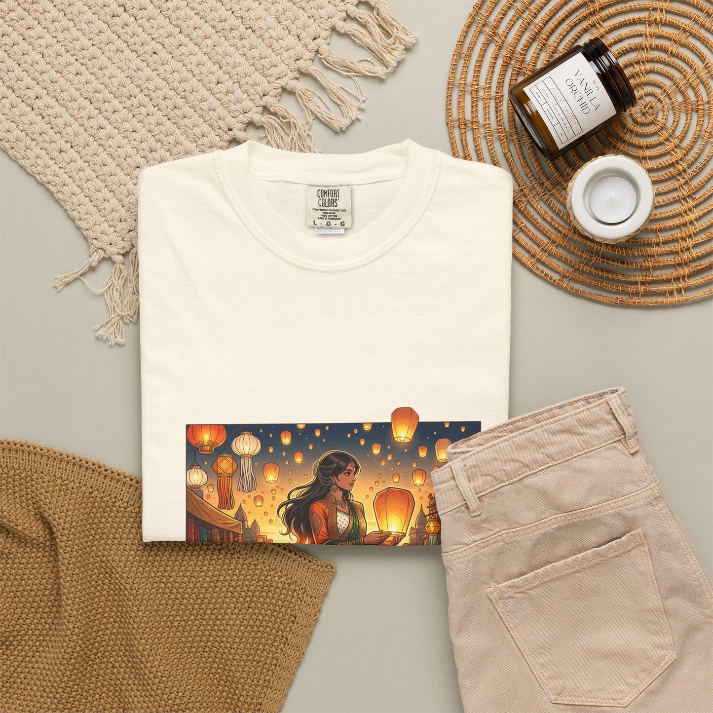 Diwali Lantern Festival T-Shirt — Indian Dancer with Floating Sky Lanterns