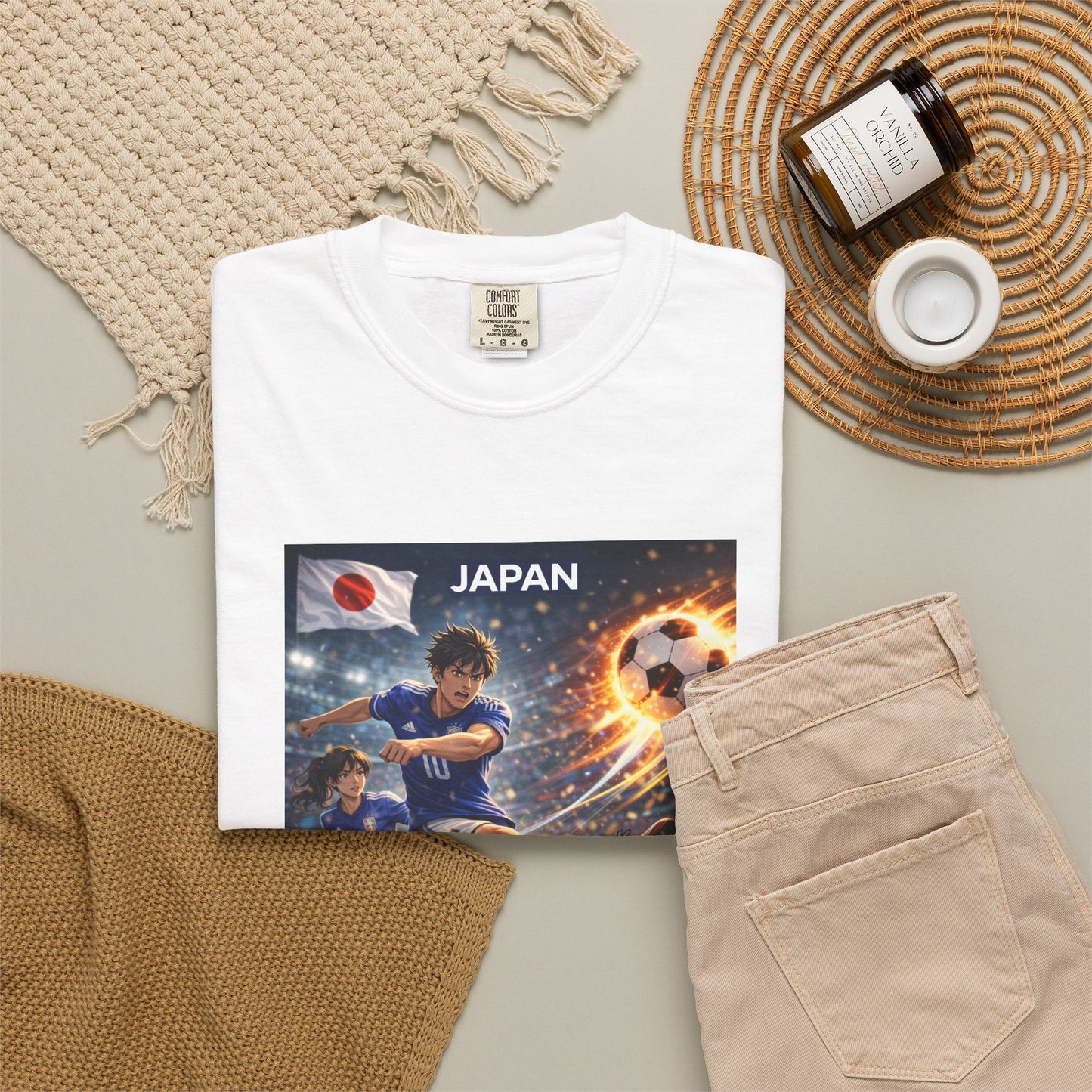 Japan Soccer Team Graphic T‑Shirt — Dynamic Football Players Design