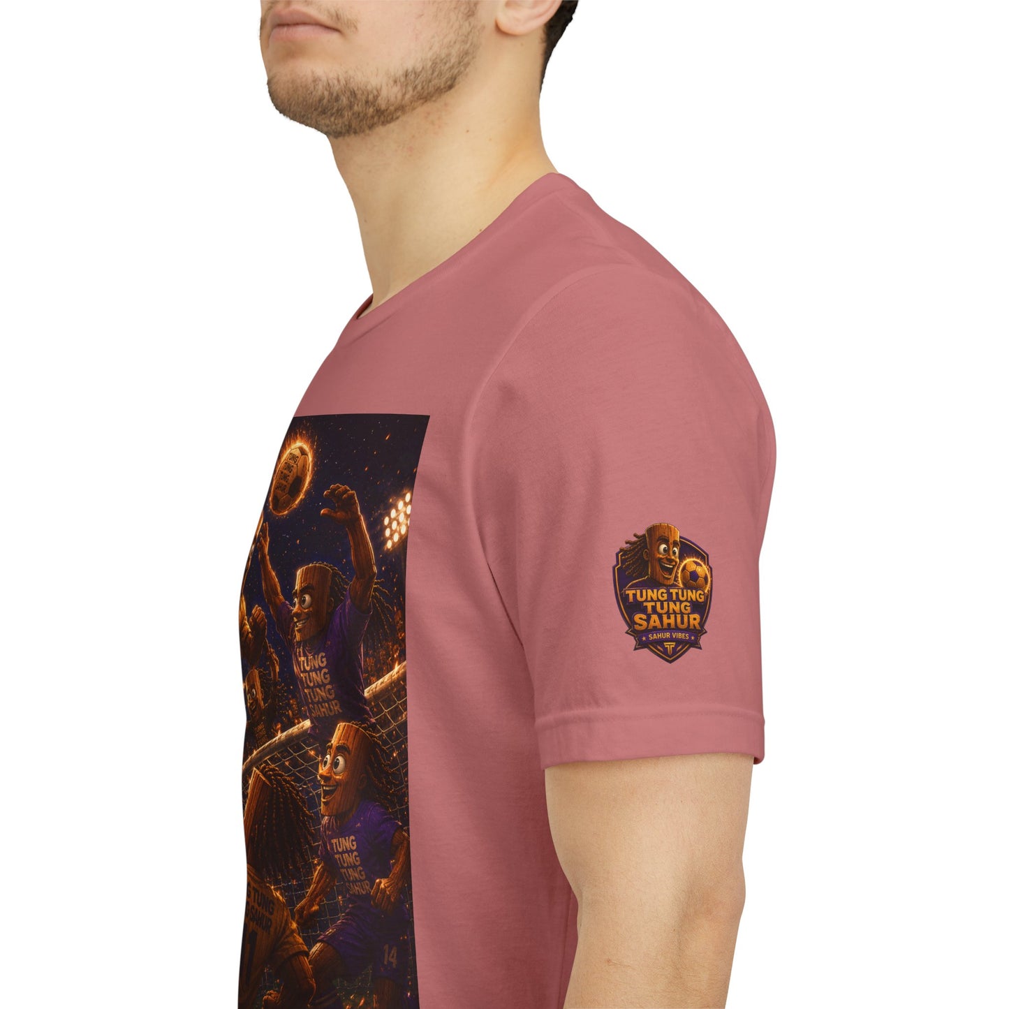 Tung Tung Tung Sahur Header Goal Soccer Action Graphic Tee — Team Court Night Design