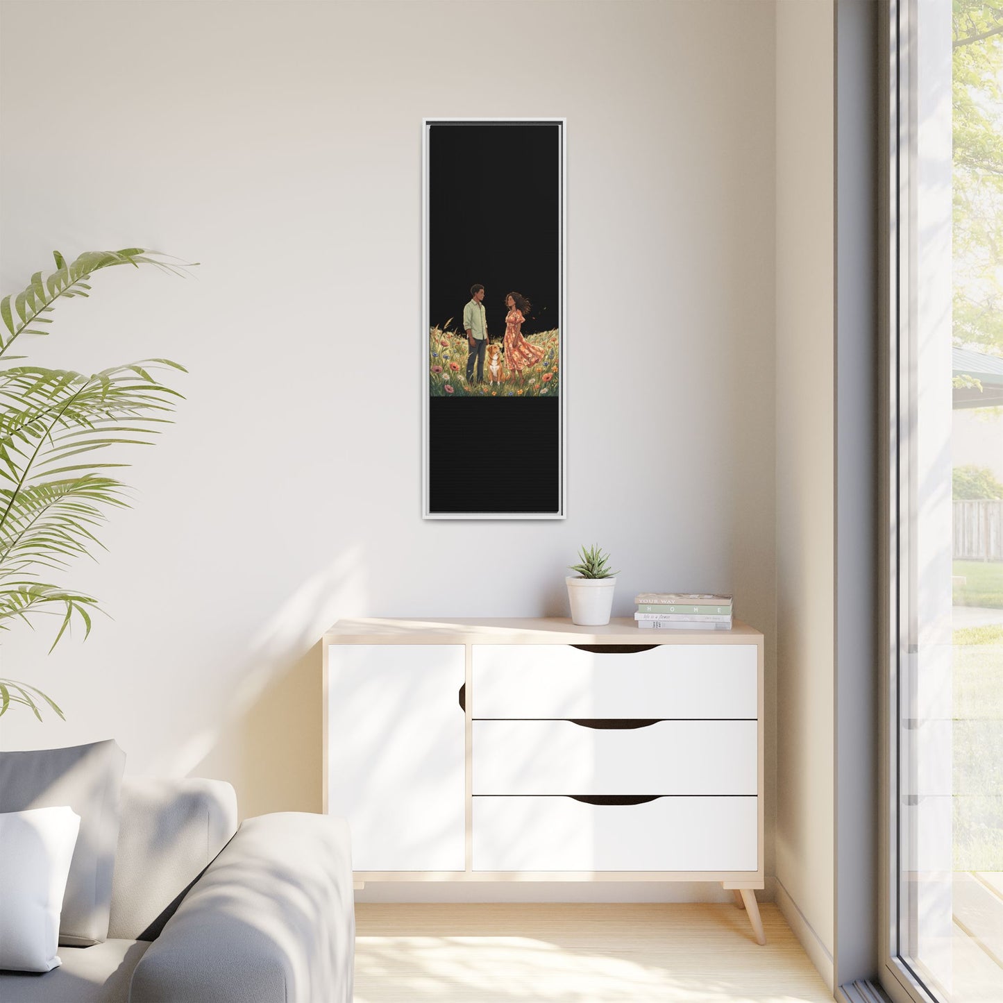 Framed Matte Canvas Print — Romantic Couple in Wildflower Field (Multi‑Color)