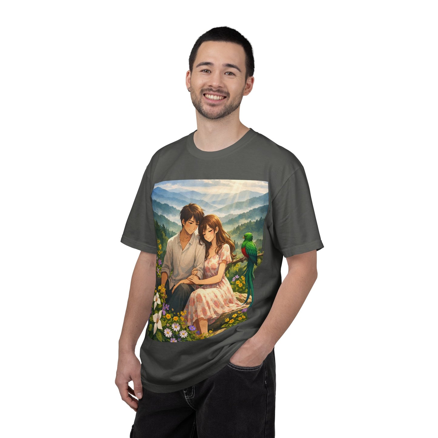 Romantic Anime Couple T-Shirt — Sunset Meadow Illustration