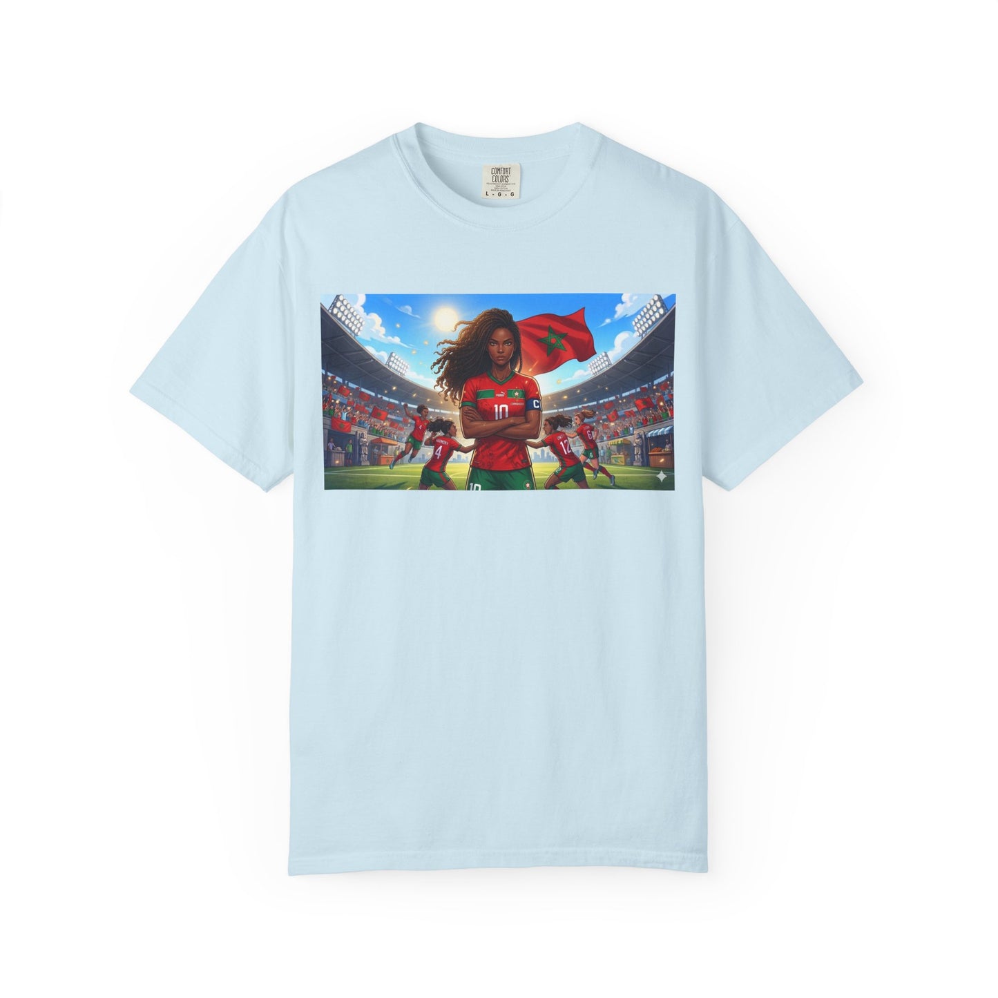 Morocco Soccer Champion Graphic T-Shirt — Inspiring Women’s Football Stadium Design
