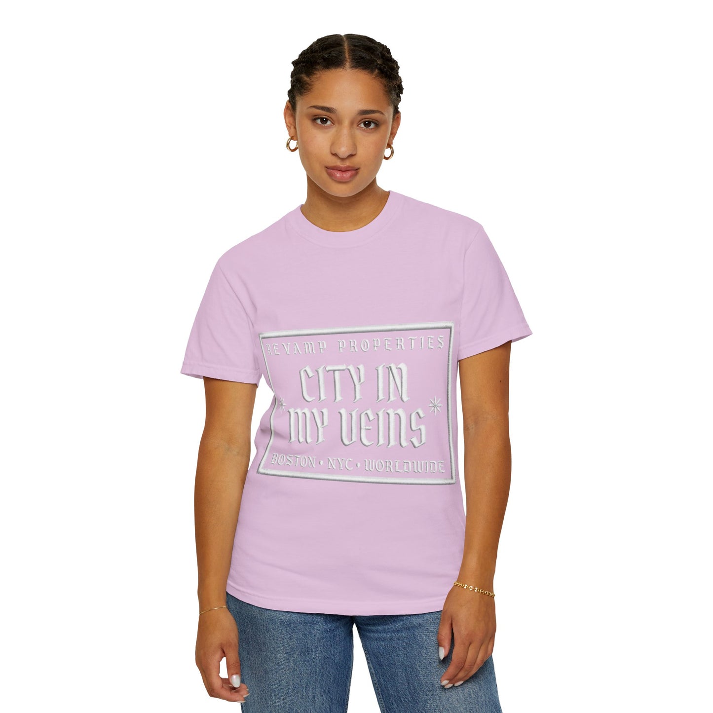 City In My Veins T‑Shirt — Vintage Cityscape Tee (Boston • NYC • Manchester)