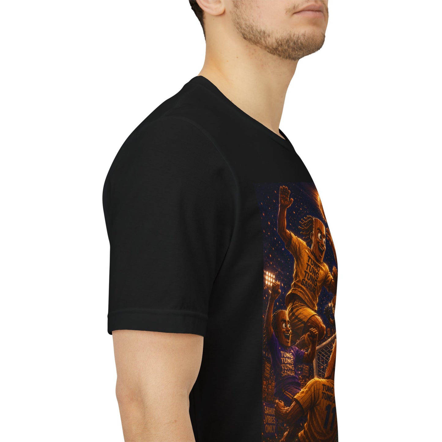 Tung Tung Tung Sahur Header Goal Soccer Action Graphic Tee — Team Court Night Design