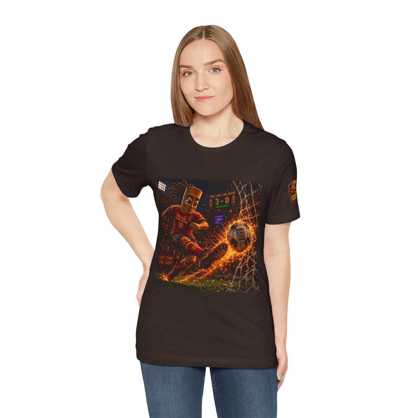 Tung Tung Tung Sahur Soccer Kick Firestorm Graphic Tee — ‘Goal’ Animated Kick Design