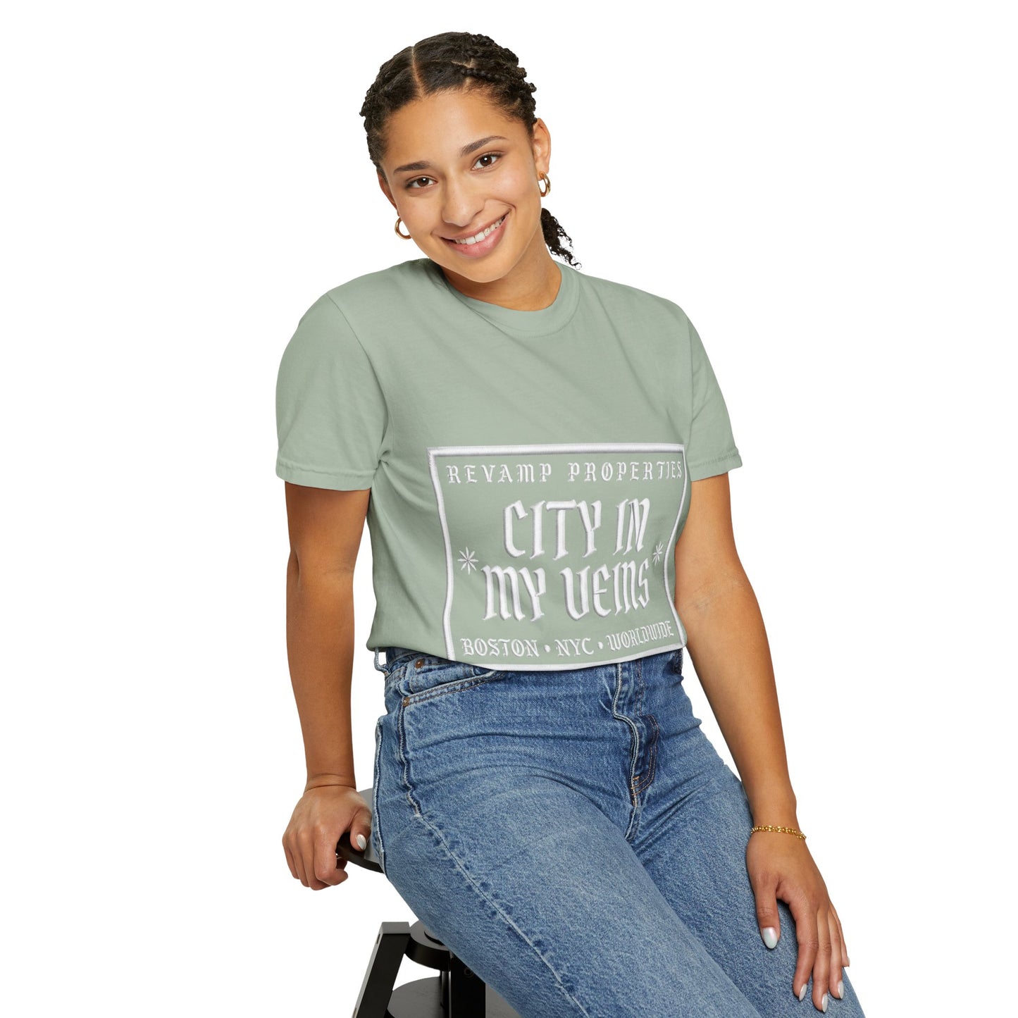 City In My Veins T‑Shirt — Vintage Cityscape Tee (Boston • NYC • Manchester)