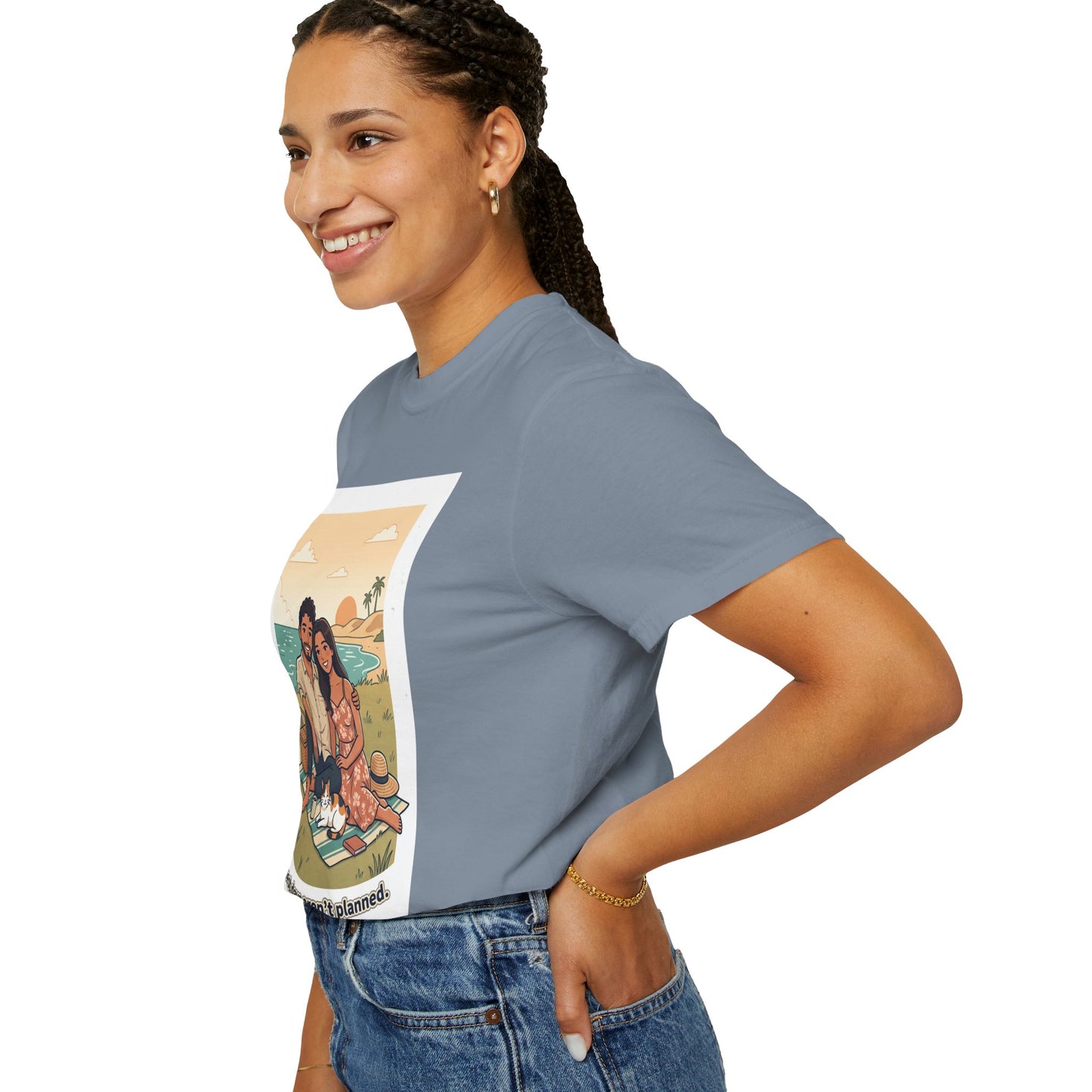 Beach Picnic Couple T‑Shirt — “The best days aren’t planned.” Relaxed Vacation Tee