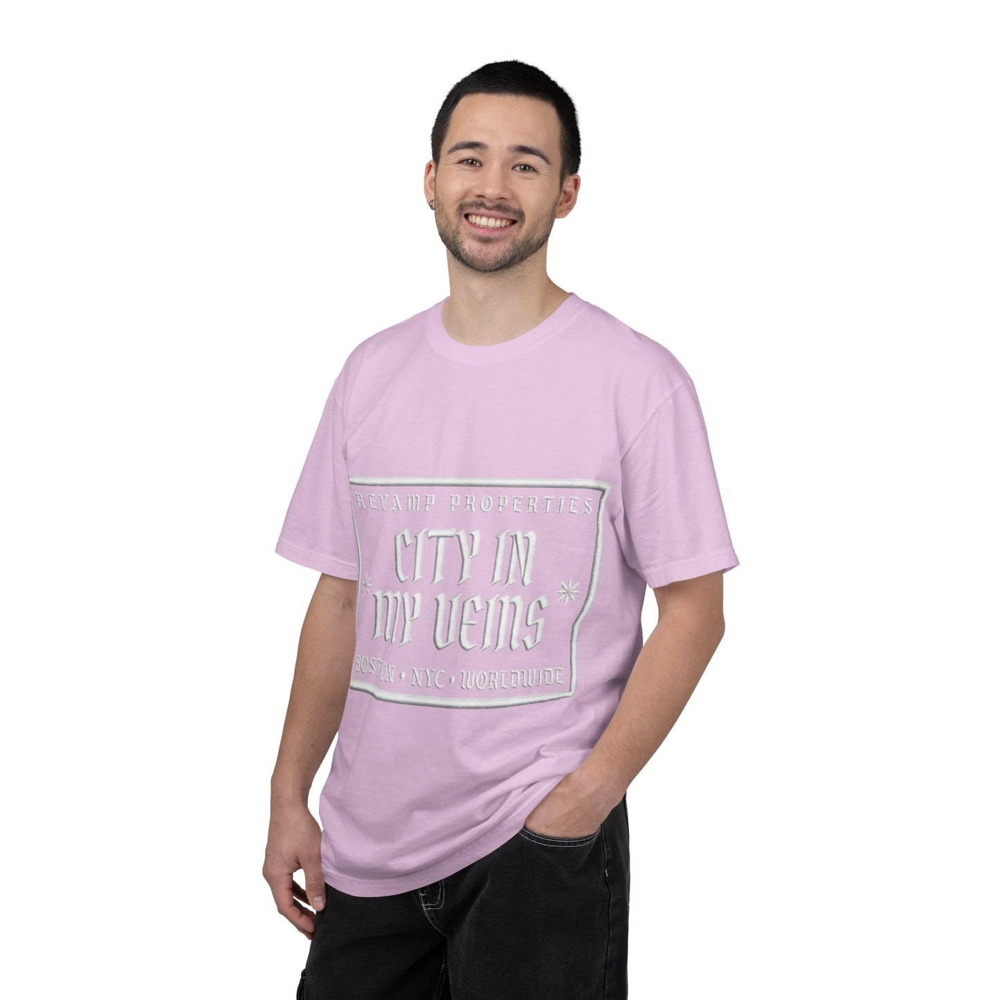 City In My Veins T‑Shirt — Vintage Cityscape Tee (Boston • NYC • Manchester)