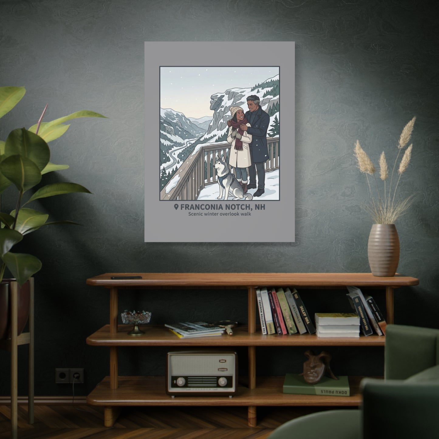 Franconia Notch Winter Couple Canvas Wall Art — Scenic New Hampshire Snowy Overlook Print