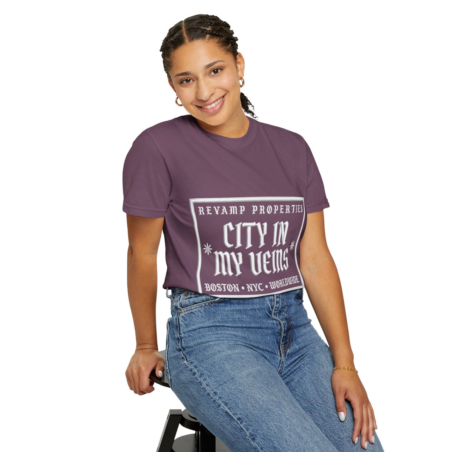 City In My Veins T‑Shirt — Vintage Cityscape Tee (Boston • NYC • Manchester)
