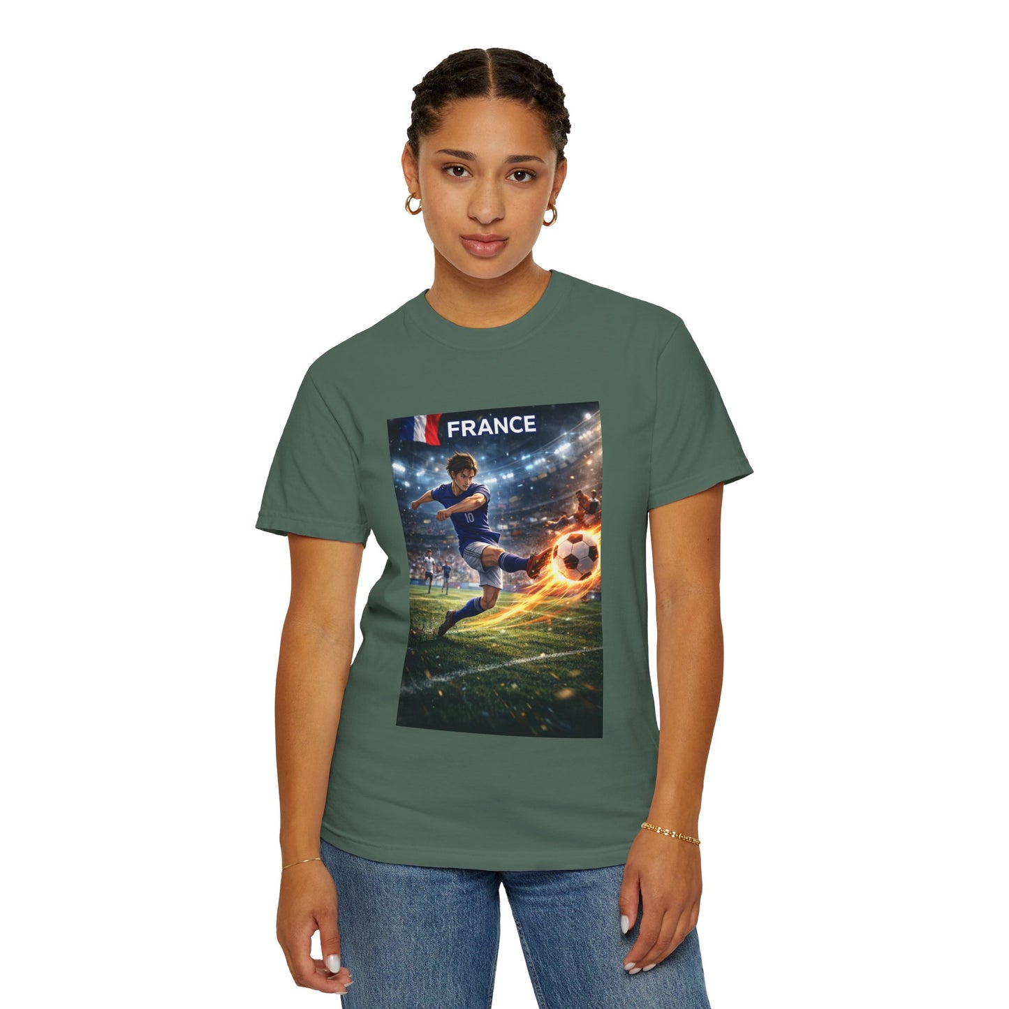 France Soccer Player Graphic T-Shirt — Football Kick Stadium Design
