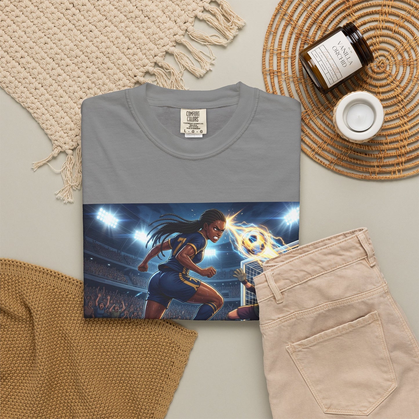 Soccer Duel Graphic T-Shirt — Futuristic Goalkeeper vs Striker Stadium Print