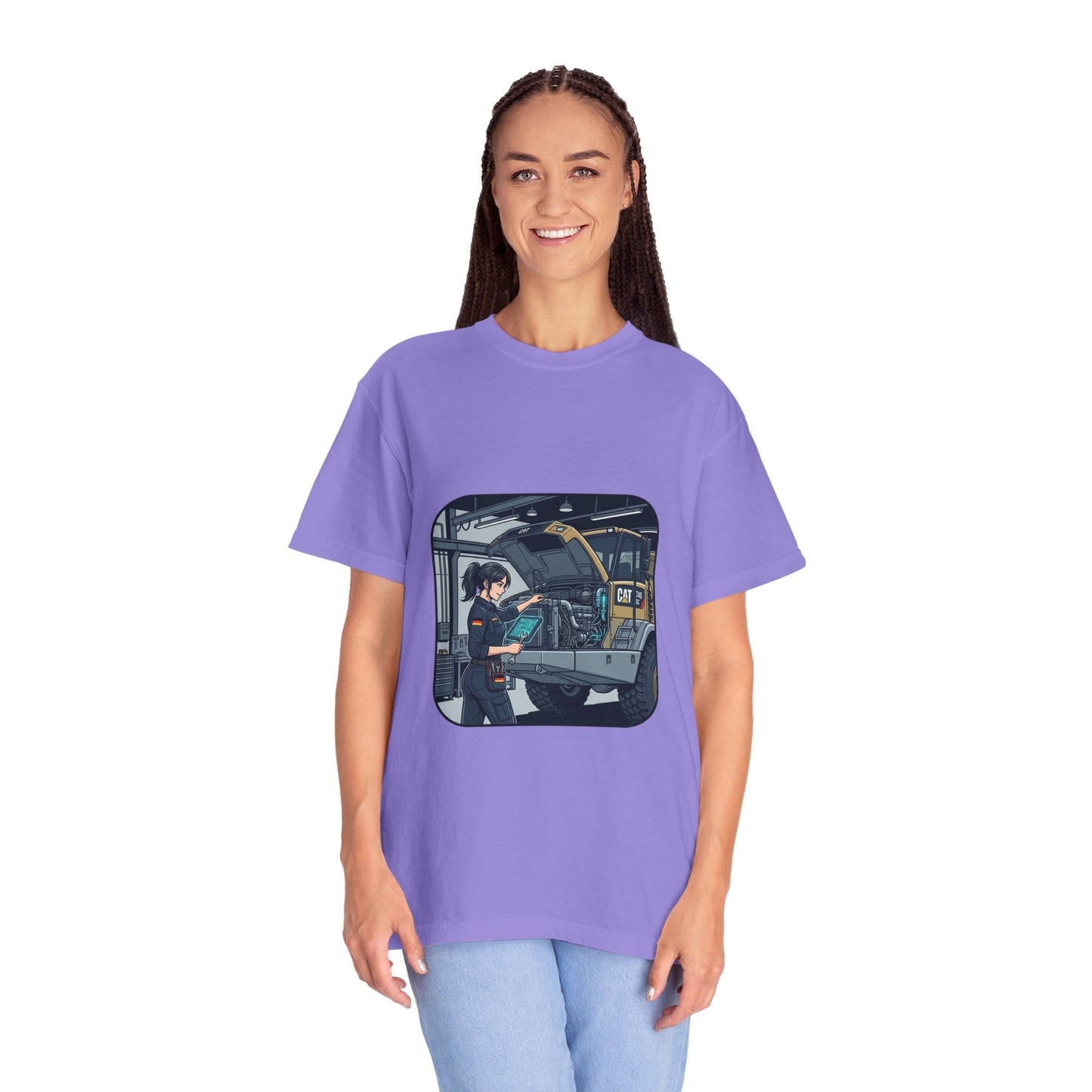 Mechanic Garage Scene T-Shirt — Vintage Truck Repair Illustration