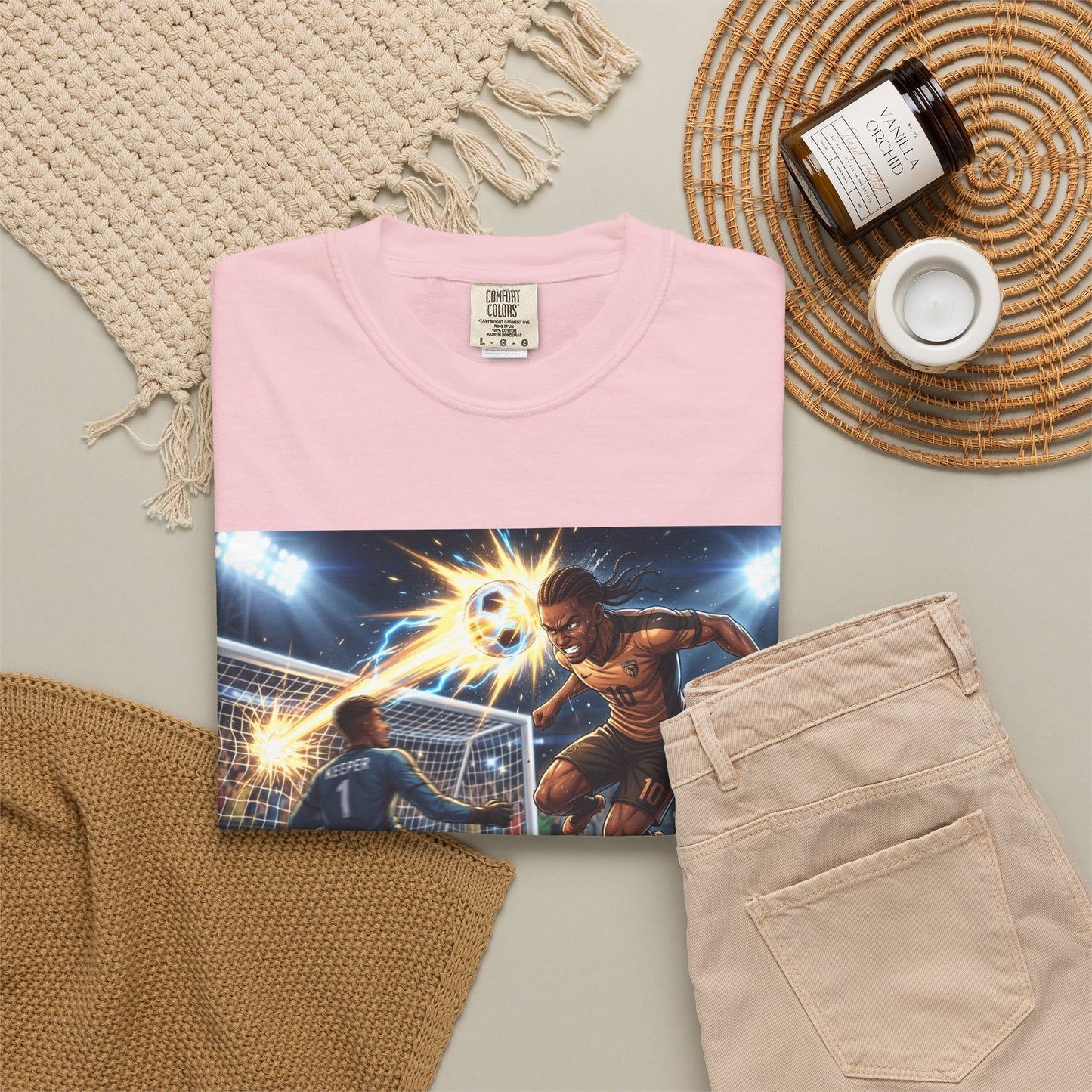 Soccer Goal Celebration T-Shirt — Action Football Scene Graphic Tee