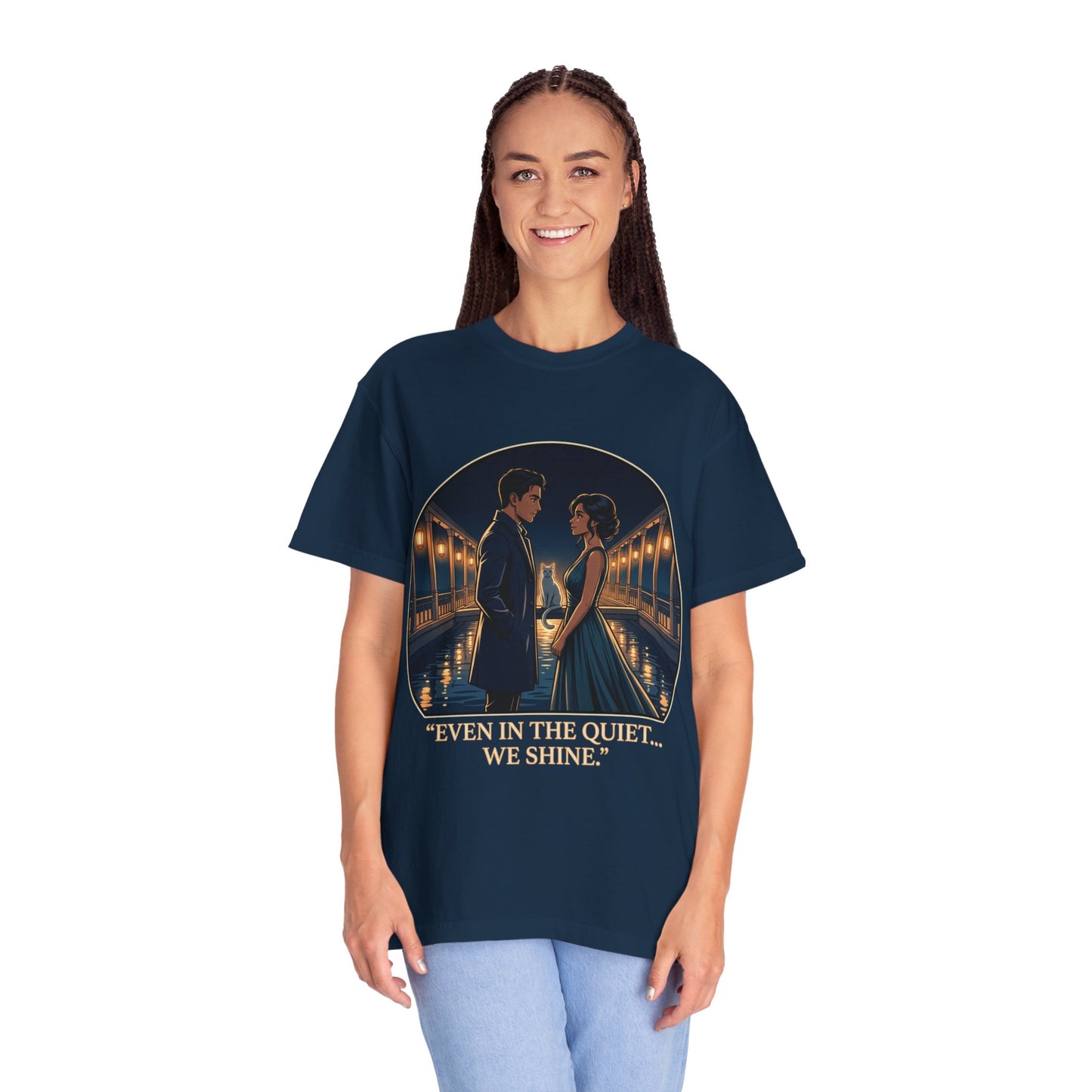 Romantic Night Stroll T-Shirt — "Even in the Quiet... We Shine" Graphic Tee